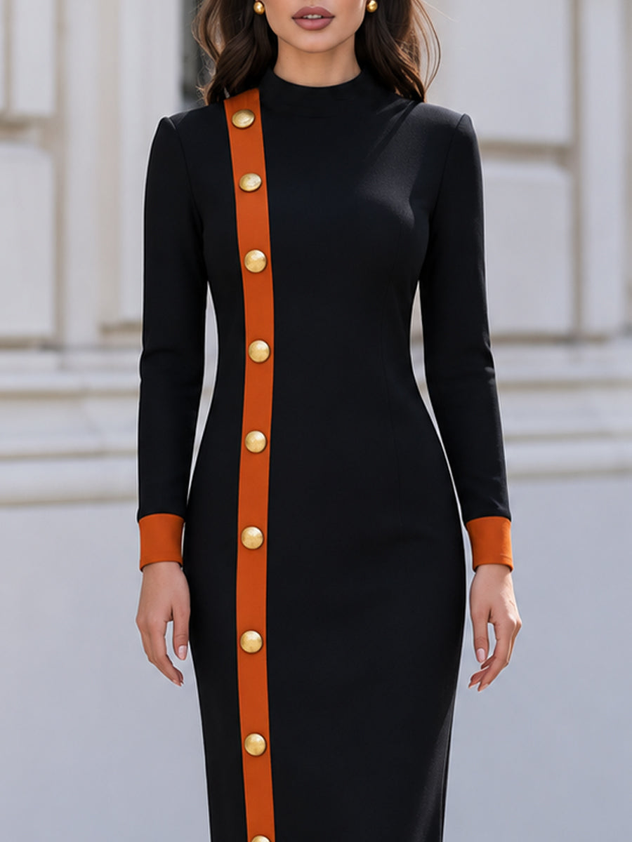 Elegant Contrast Color Block Midi Pencil Dress