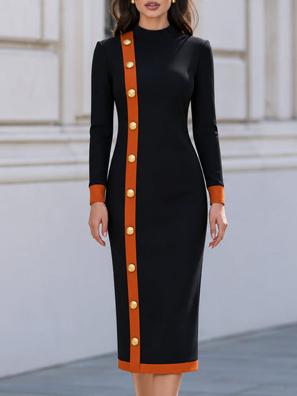 Elegant Contrast Color Block Midi Pencil Dress