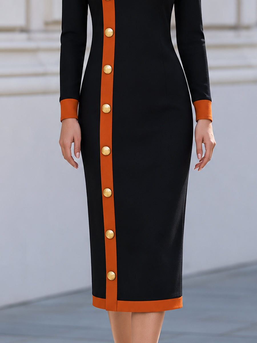 Elegant Contrast Color Block Midi Pencil Dress