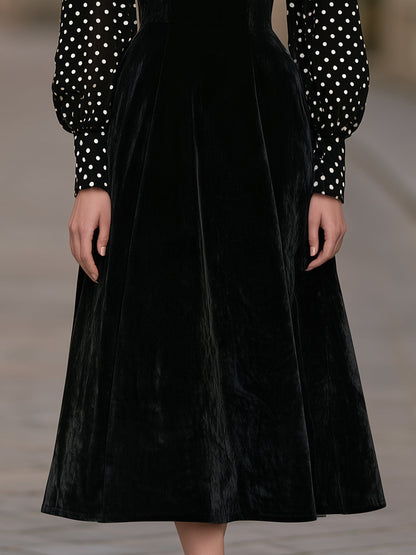 Olka-Dot Sleeve Velvet Midi Dress
