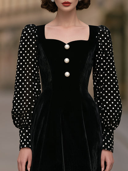 Olka-Dot Sleeve Velvet Midi Dress
