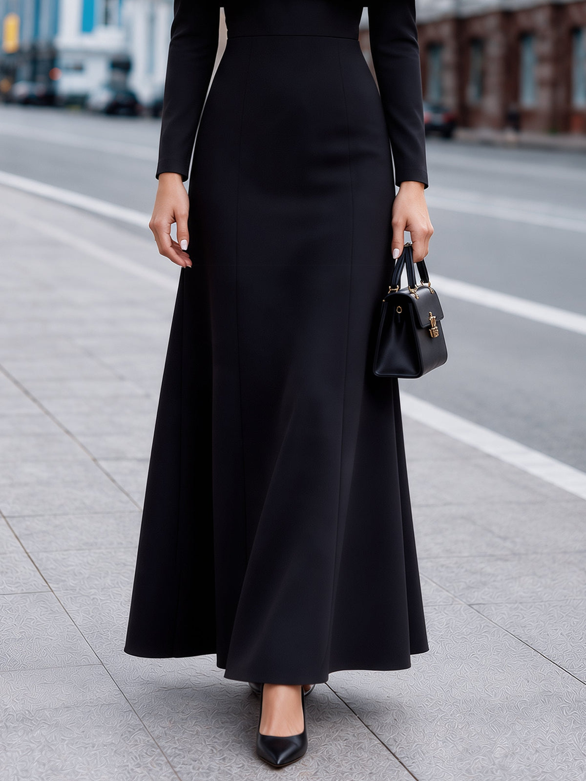 Elegant Cold Shoulder Ruffle Maxi Dress with Long Sleeves