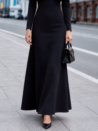 Elegant Cold Shoulder Ruffle Maxi Dress with Long Sleeves