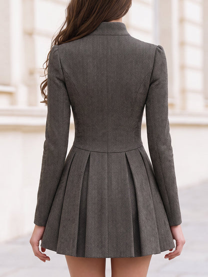 Herringbone Tweed Button Front Mini Dress
