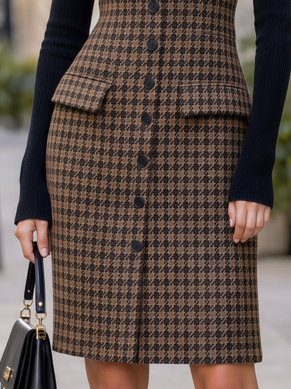 Houndstooth Vest Dress & Turtleneck Top Tailored Set