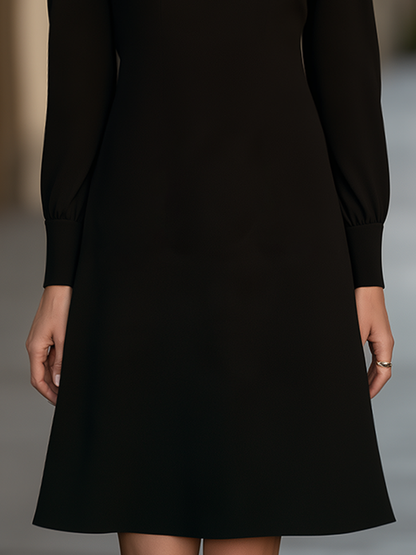 Oversized Leopard Print Pointed Collar Long Sleeve Fit And Flare A-Line Midi Dress