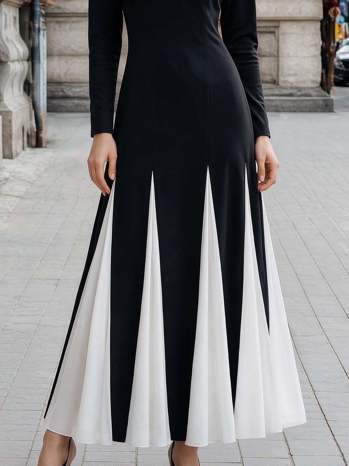 Contrast Chiffon Godet A-Line Maxi Dress