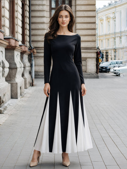 Contrast Chiffon Godet A-Line Maxi Dress