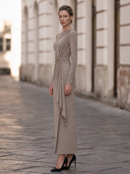 Asymmetric Ruched Draped Maxi Dress