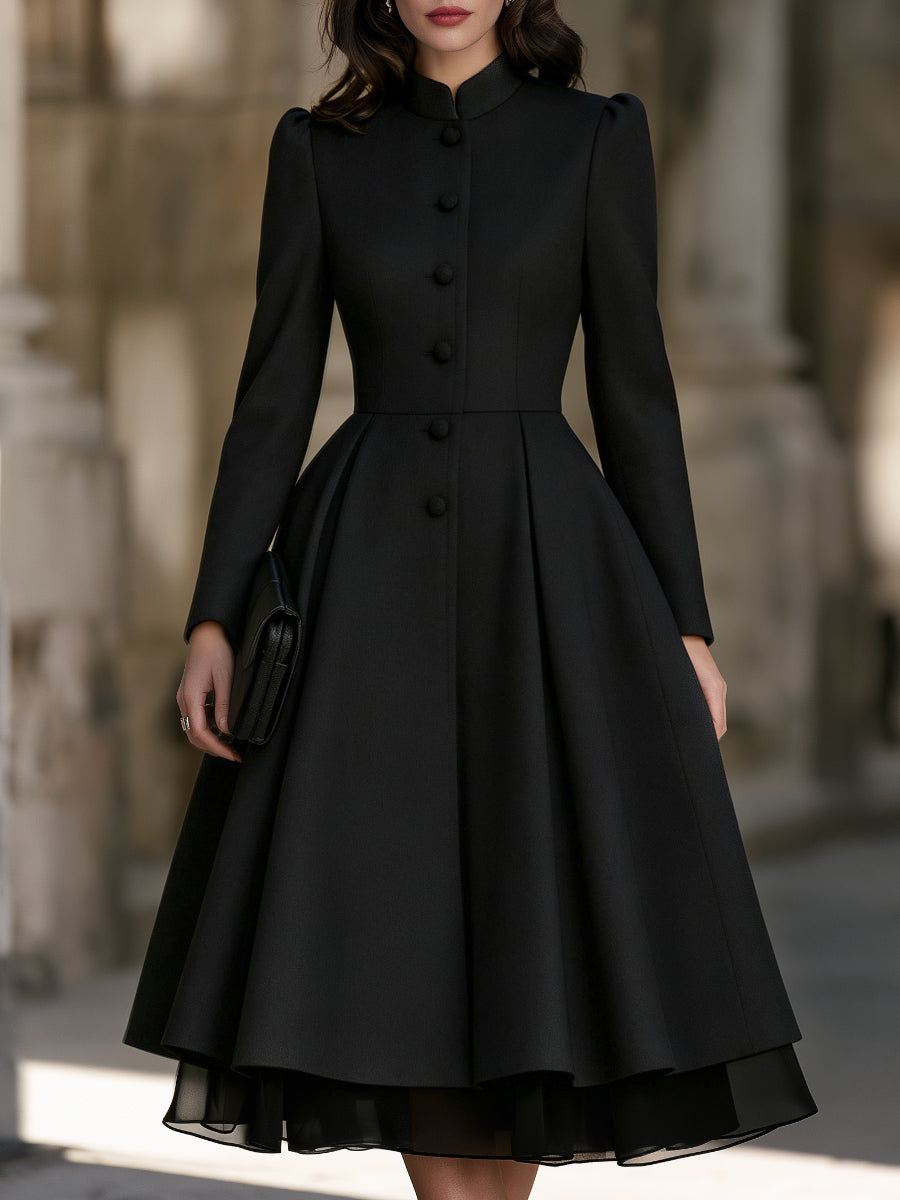Organza Hem Stand Collar Fit And Flare Midi Dress
