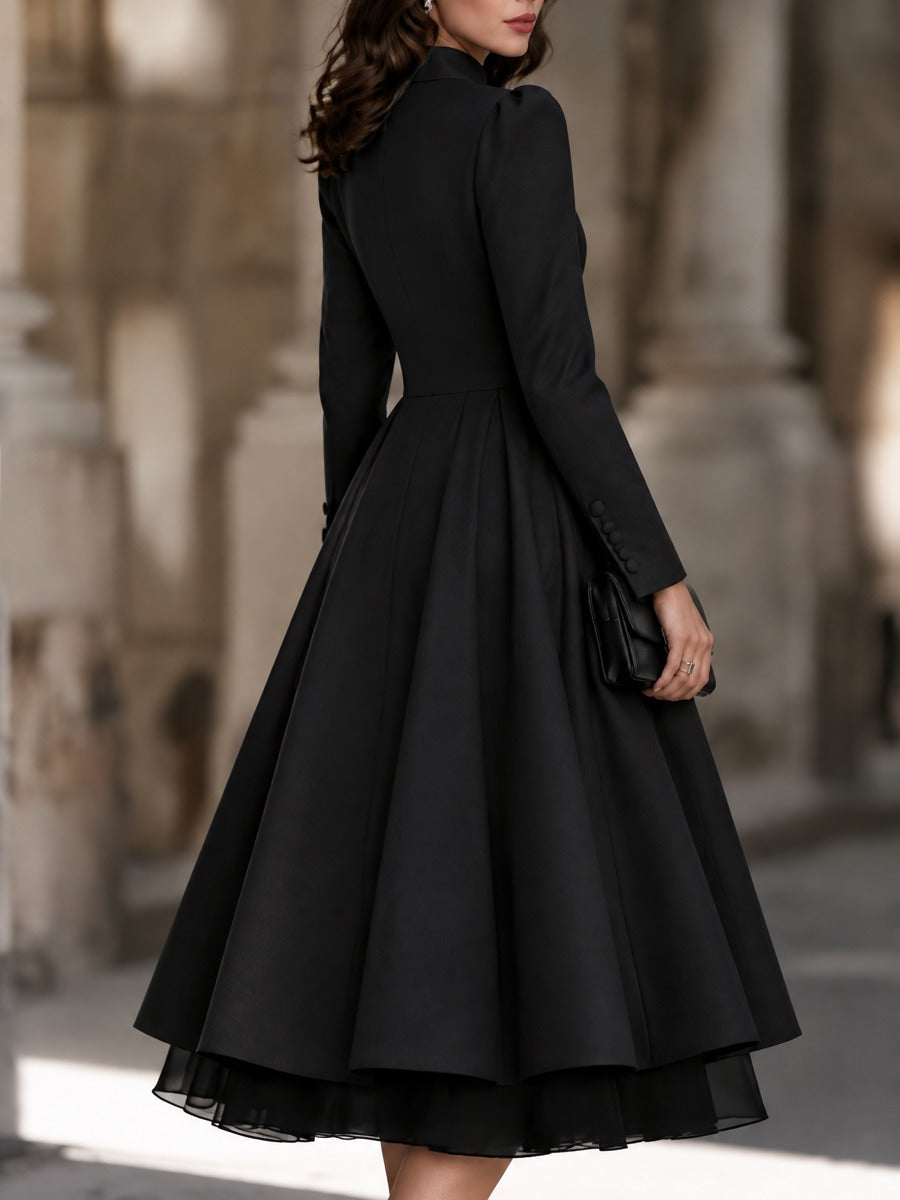 Organza Hem Stand Collar Fit And Flare Midi Dress