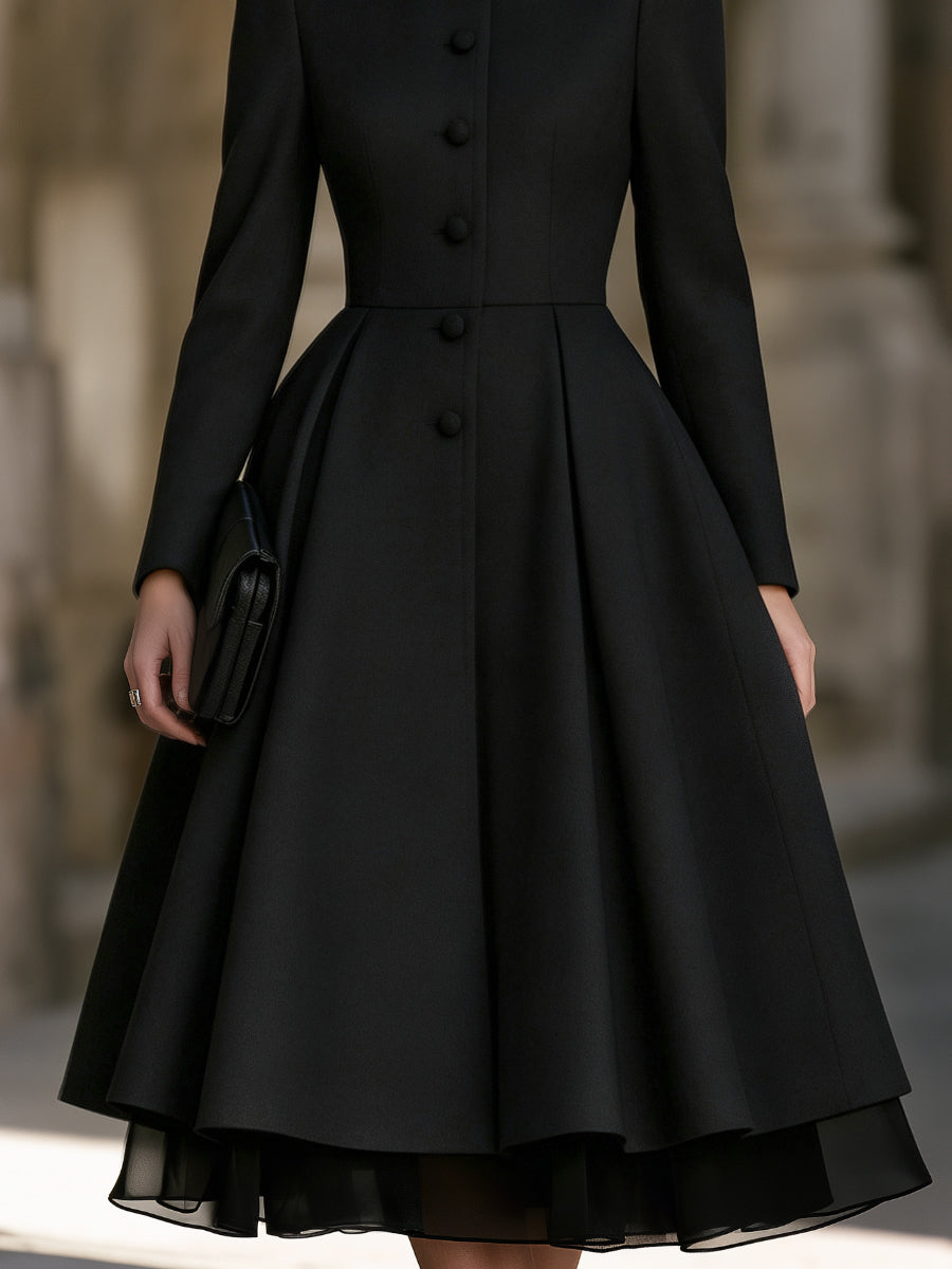Organza Hem Stand Collar Fit And Flare Midi Dress