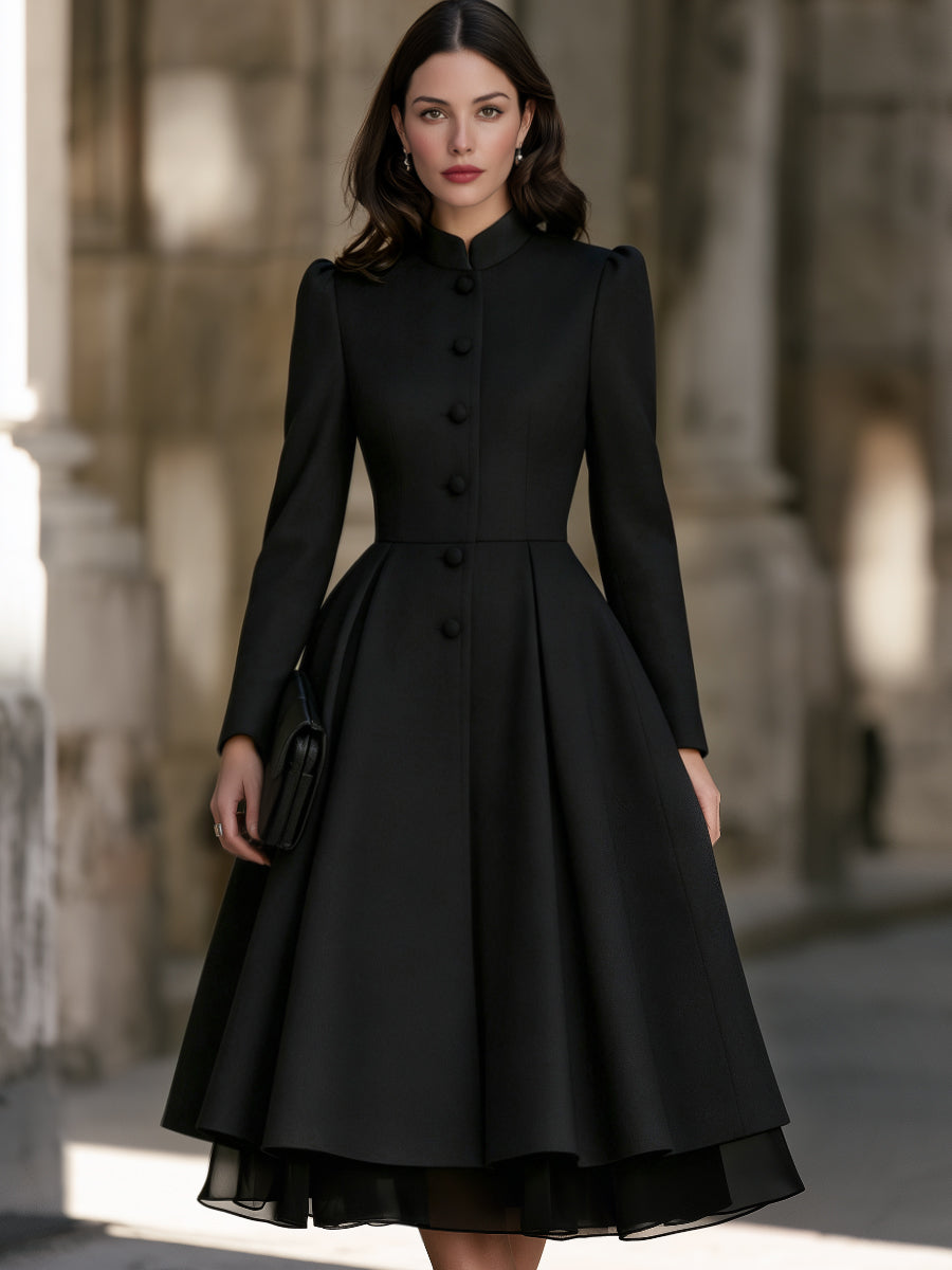 Organza Hem Stand Collar Fit And Flare Midi Dress