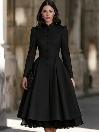 Organza Hem Stand Collar Fit And Flare Midi Dress