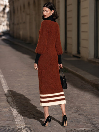 Fuzzy-Knit Layered-Look Midi Dress