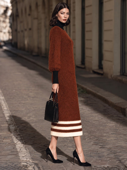 Fuzzy-Knit Layered-Look Midi Dress