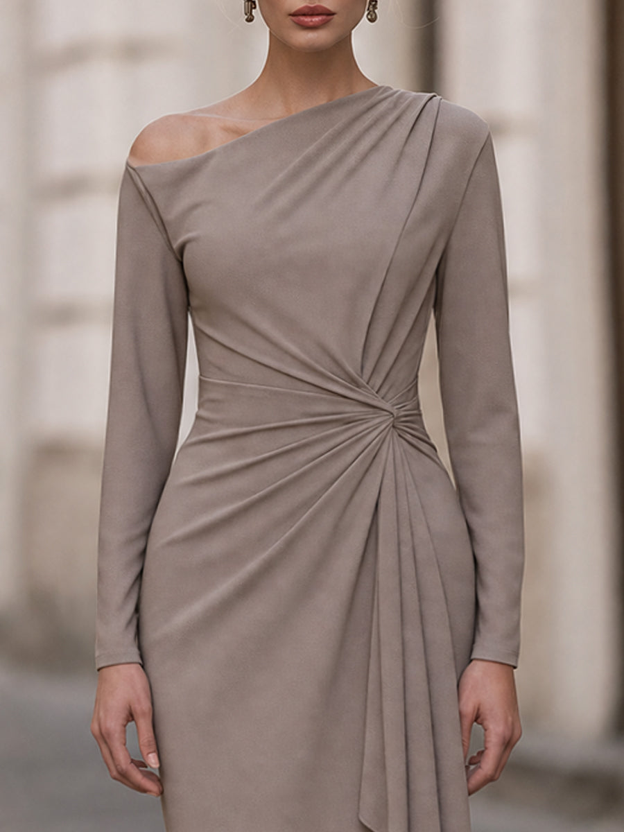 Asymmetric Ruched Draped Maxi Dress