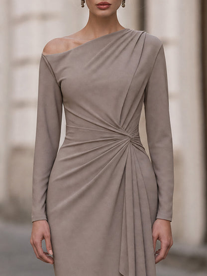 Asymmetric Ruched Draped Maxi Dress