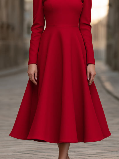 Keyhole-Neck Structured A-Line Midi Dress