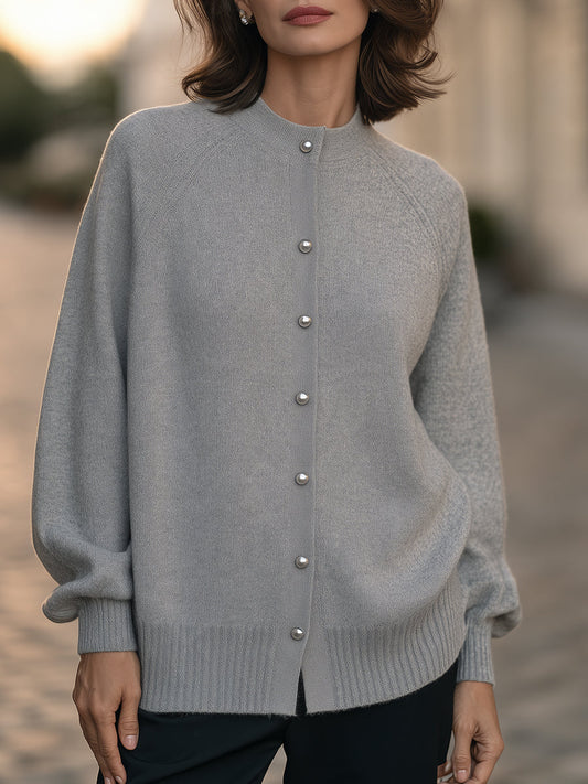 Pearl-Button Raglan-Sleeve Knit Cardigan