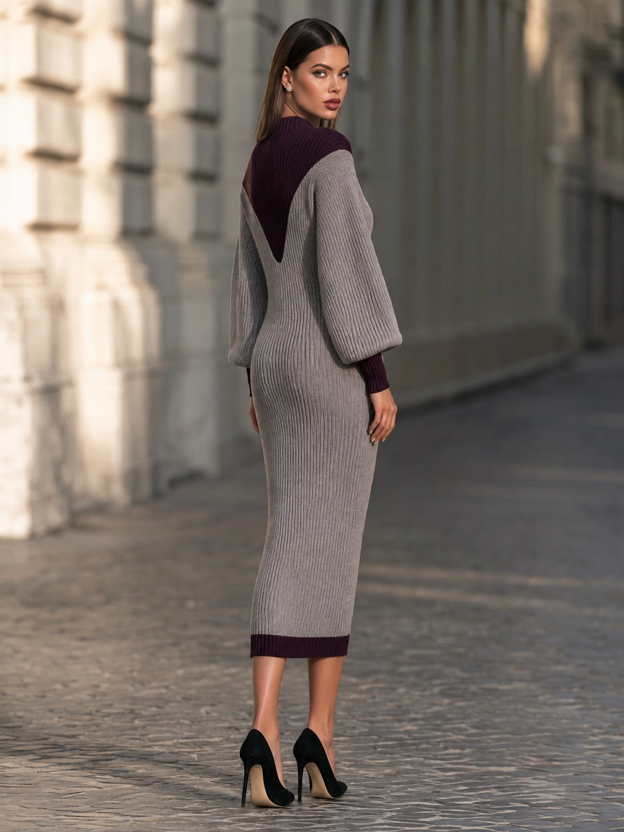 Colorblock Ribbed-Knit Midi Dress