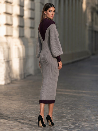 Colorblock Ribbed-Knit Midi Dress