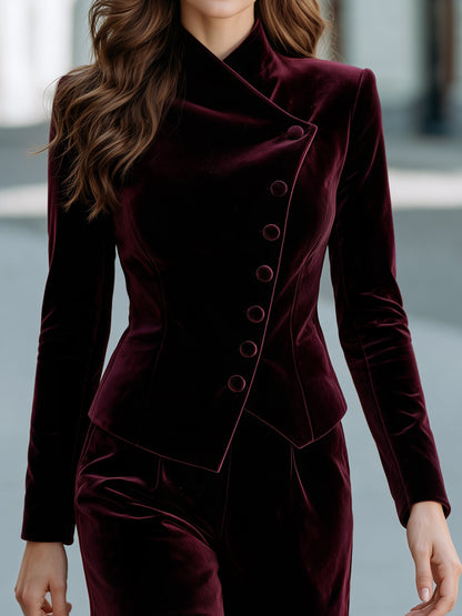 Asymmetric Velvet Blazer & Tailored Shorts Set
