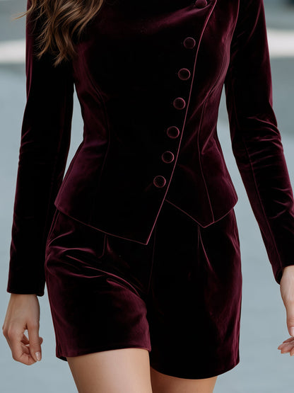 Asymmetric Velvet Blazer & Tailored Shorts Set