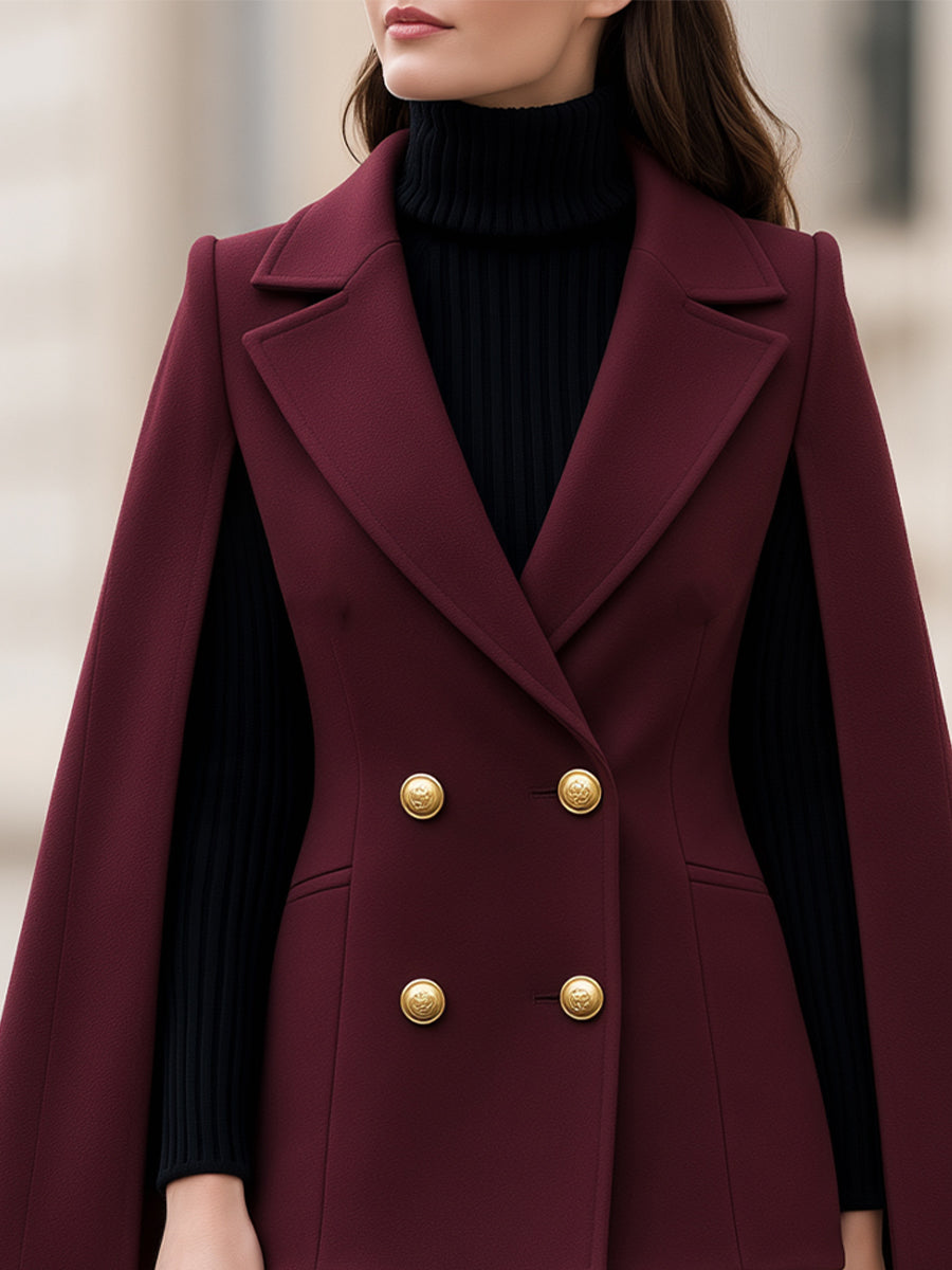 Double Breasted Gold Button Cape Blazer