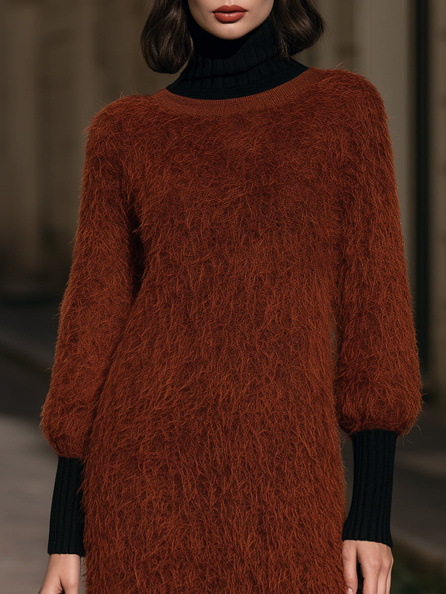 Fuzzy-Knit Layered-Look Midi Dress
