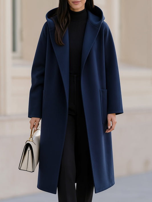 Women Hooded Open Front Wool Blend Long Oversized Overcoat
