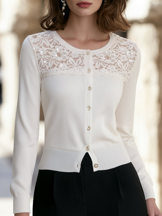 Sequin Lace Yoke Knit Cardigan
