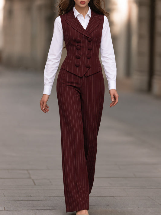 Pinstripe Vest, Shirt And Tailored Pants Three-Piece Set