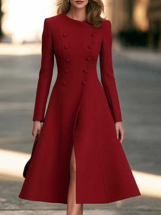 Women's Elegant Double-Breasted A-Line Long Coat