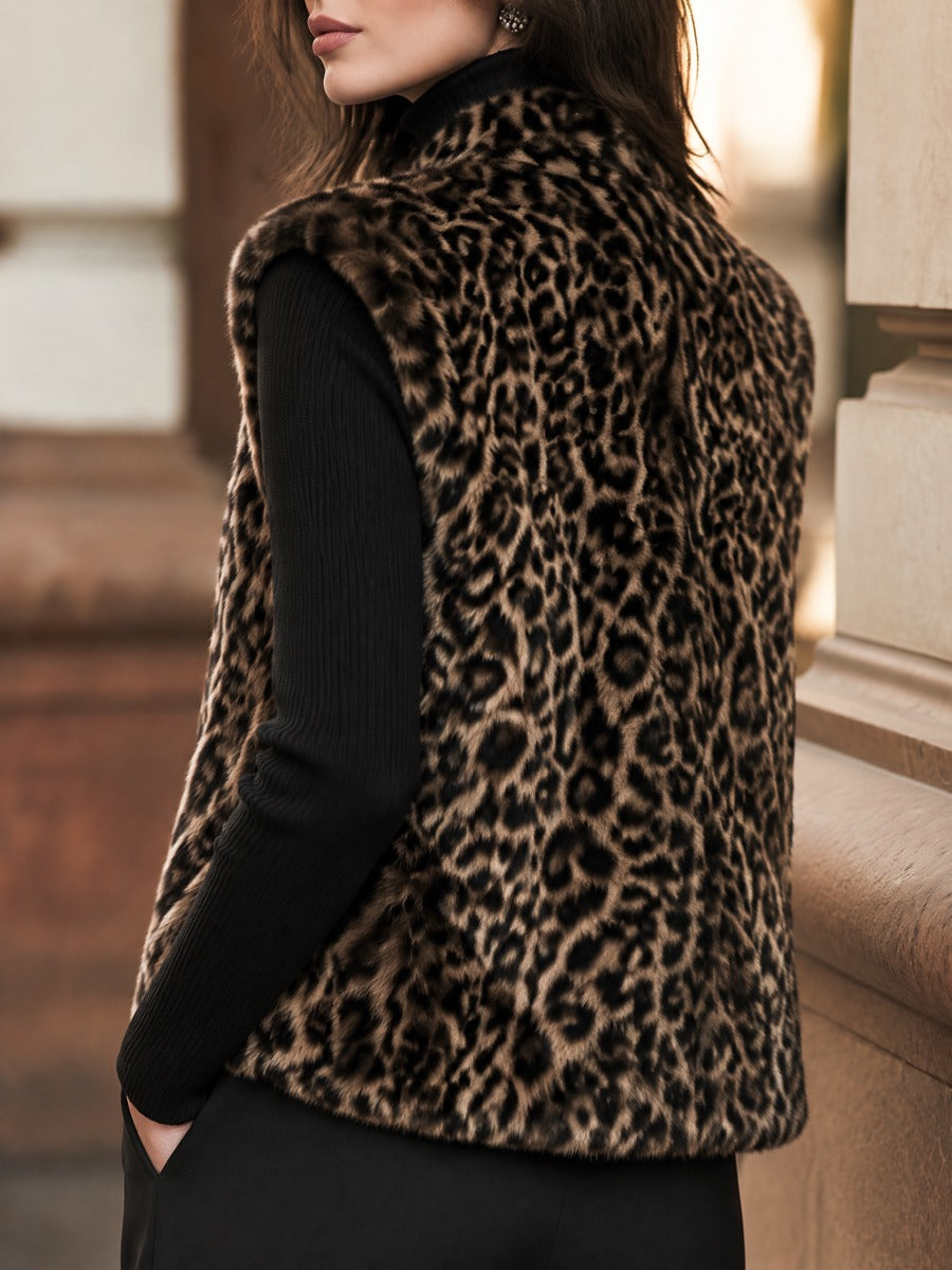 Leopard Print Faux Fur Sleeveless Vest