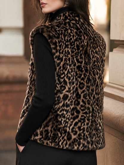 Leopard Print Faux Fur Sleeveless Vest