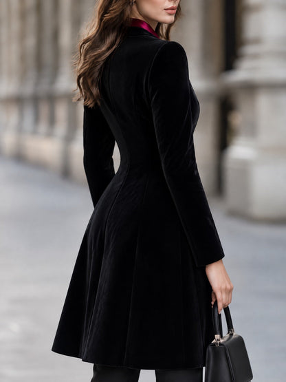 Elegant Contrast Satin Collar Velvet Coat
