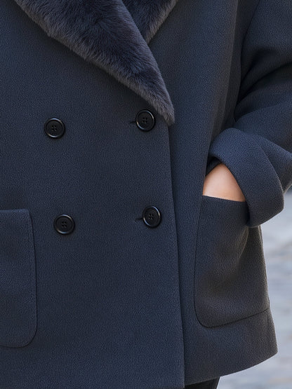 Faux Fur Collar Double-Breasted Short Wool Coat
