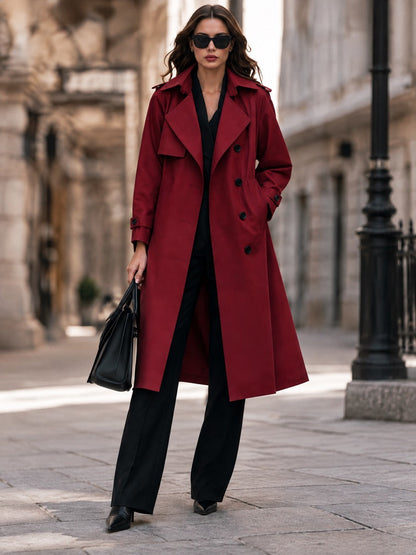 Double-Breasted Longline Trench Coat With Belted Cuffs
