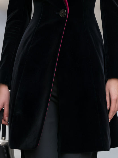 Elegant Contrast Satin Collar Velvet Coat