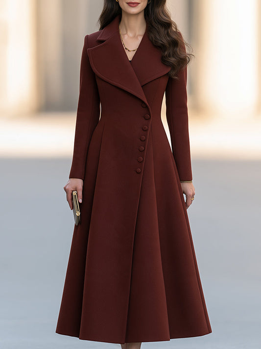 Asymmetric Button Tailored A-Line Long Coat Dress
