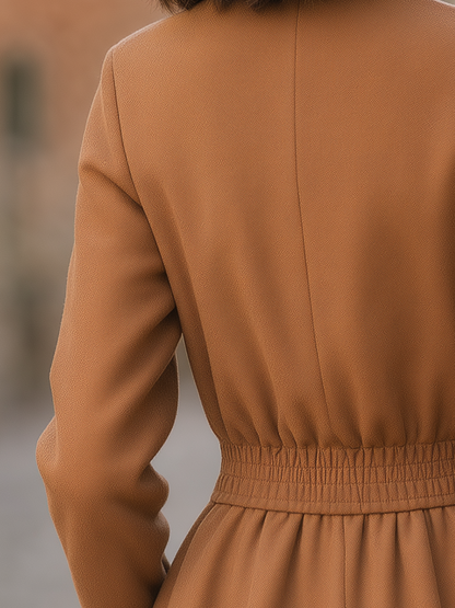 Camel Stand Collar Zip Front Elastic Waist Jacket