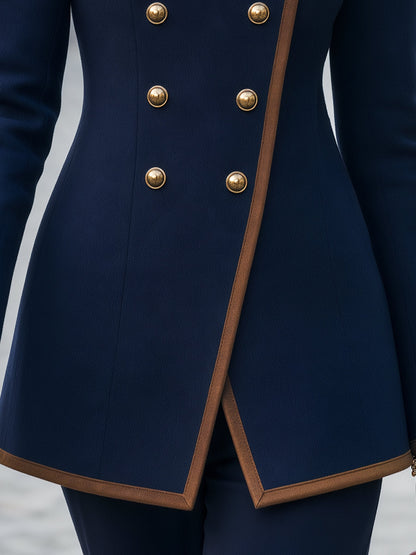 Asymmetric Double-Breasted Contrast Trim Jacket