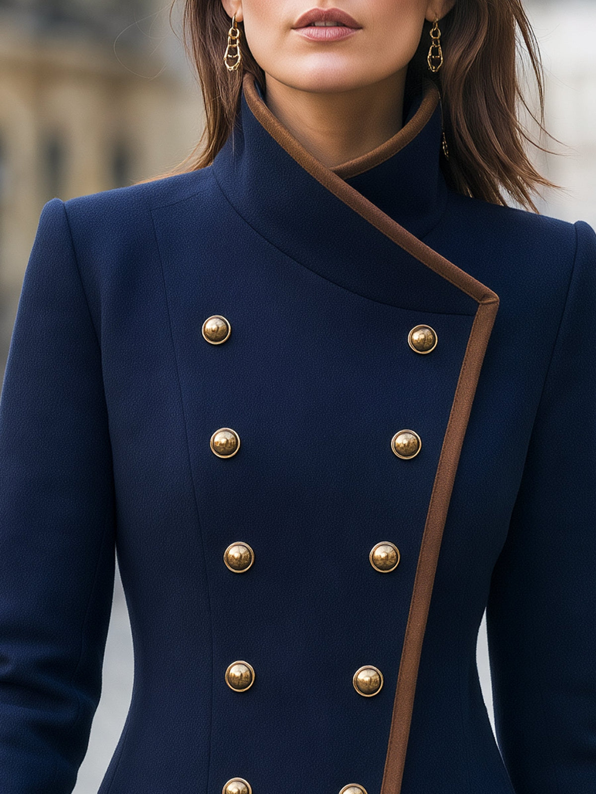 Asymmetric Double-Breasted Contrast Trim Jacket