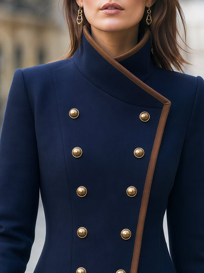 Asymmetric Double-Breasted Contrast Trim Jacket