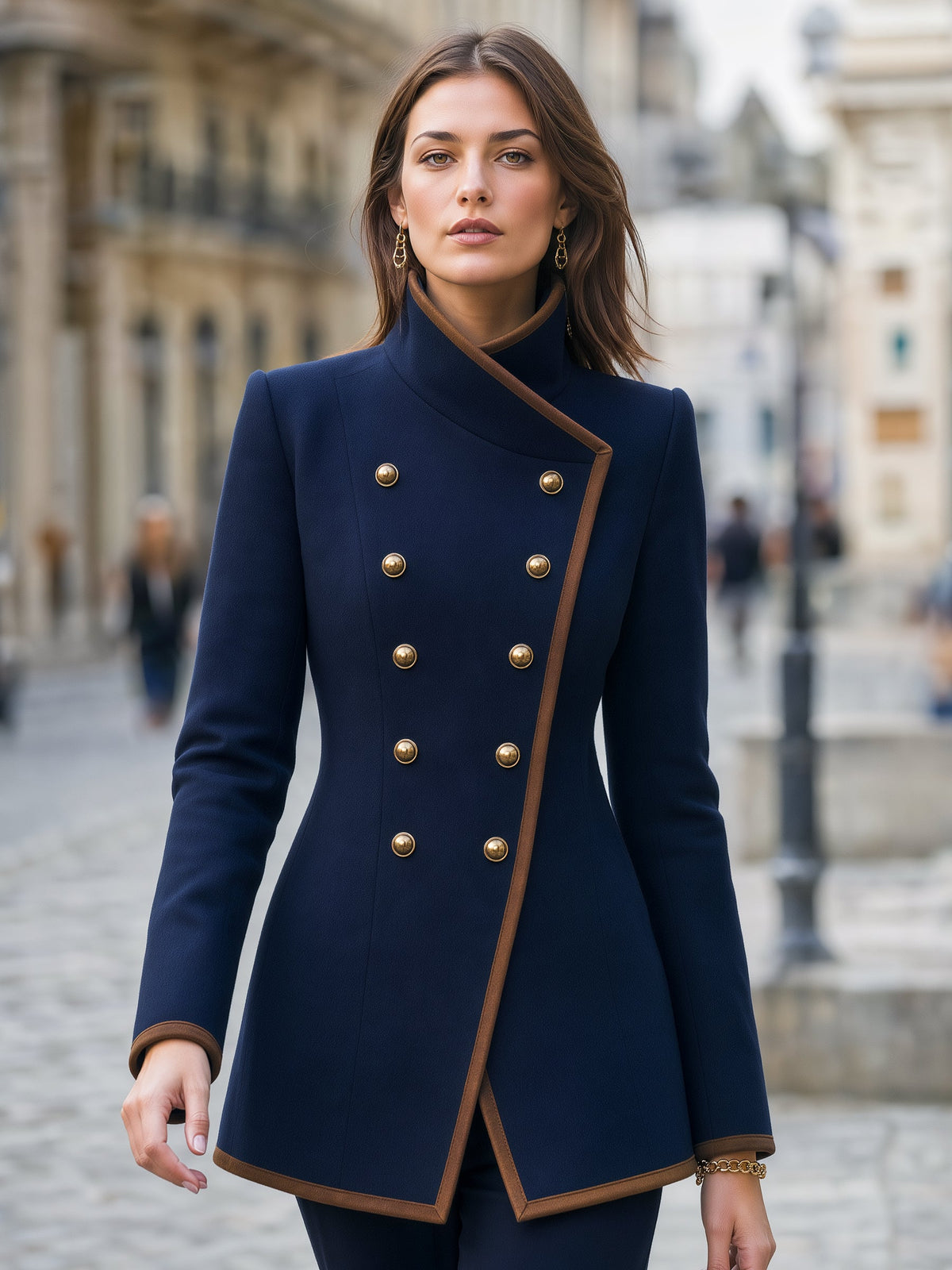 Asymmetric Double-Breasted Contrast Trim Jacket