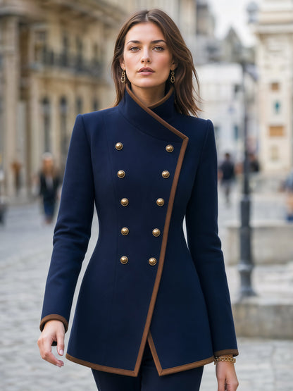 Asymmetric Double-Breasted Contrast Trim Jacket