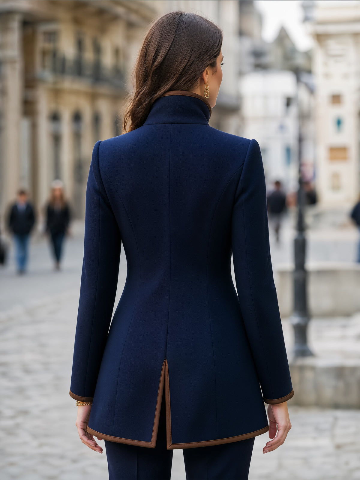 Asymmetric Double-Breasted Contrast Trim Jacket