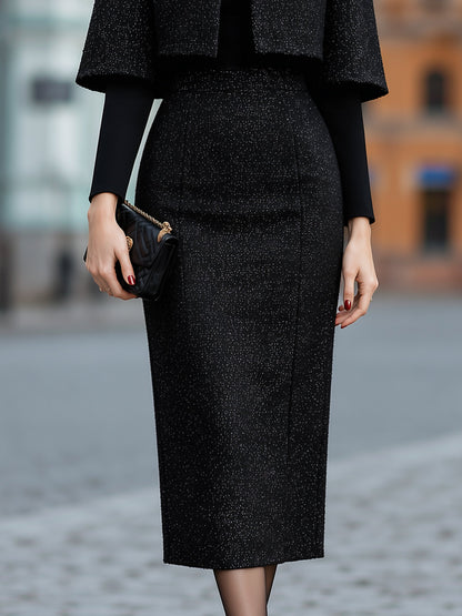 Sparkle Cape And Long Sleeve Midi Dress Two Piece Set