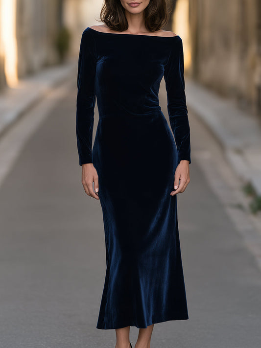 Off-Shoulder Velvet Maxi Dress